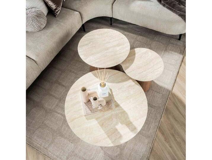 LEVEN Lifestyle Couchtisch 3´er Set TERRA ROMANO rund Tischplatte in Travertin Optik beige (3´er Set), Tischplatte aus hochwertiger Keramik von OTTO