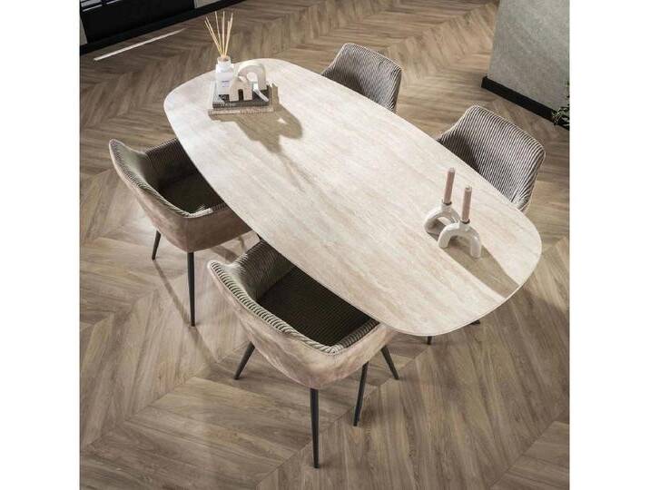 LEVEN Lifestyle Esstisch Esszimmertisch dänisch oval Keramik Travertin Optik 180 cm beige, Tischplatte aus hochwertiger Keramik, beige von OTTO