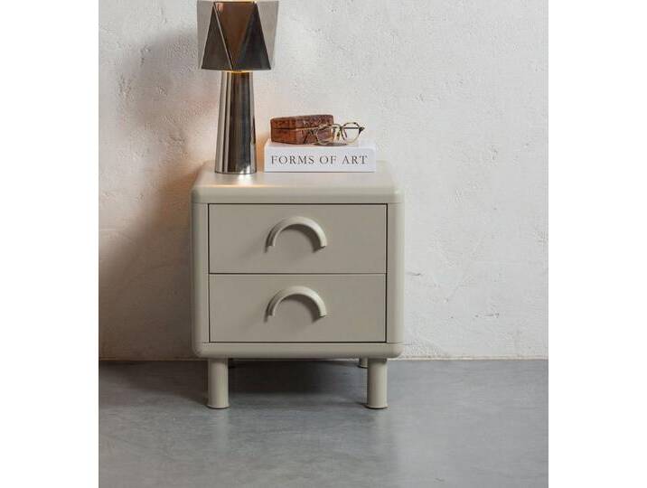 LEVEN Lifestyle Nachttisch LUNA aus Metall mit 2 Schubladen Beistelltisch (1 Stück), RETRO Design - in 2 Farben erhältlich: sand und honiggelb, beige von OTTO