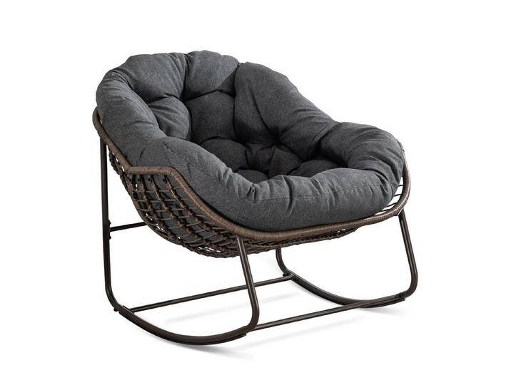 LIFEISLE Schaukelstuhl mit gepolstertem Kissen, Rattanstuhl mit Stahlrahmen, Lounge Sessel (Groß B110.5cm x T94.5cm x H80cm, 1 St), Wohnzimmer/Schlafzimmer/Arbeitszimmer/Garten, grau von OTTO