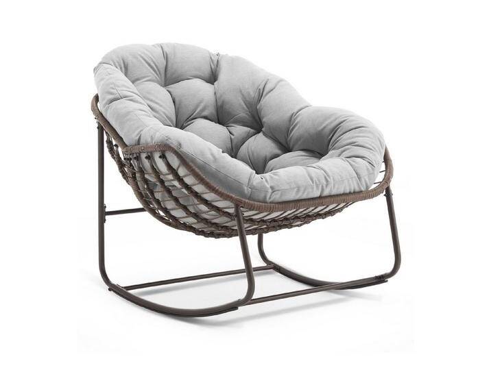LIFEISLE Schaukelstuhl mit gepolstertem Kissen, Rattanstuhl mit Stahlrahmen, Lounge Sessel (Groß B110.5cm x T94.5cm x H80cm, 1 St), Wohnzimmer/Schlafzimmer/Arbeitszimmer/Garten, grau von OTTO