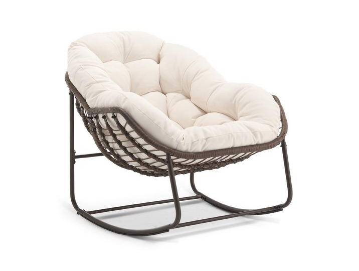 LIFEISLE Schaukelstuhl mit gepolstertem Kissen, Rattanstuhl mit Stahlrahmen, Lounge Sessel (Groß B110.5cm x T94.5cm x H80cm, 1 St), Wohnzimmer/Schlafzimmer/Arbeitszimmer/Garten, weiß von OTTO