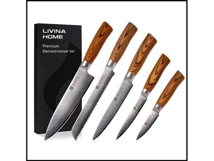 LIVINA HOME Messer-Set Kochmesser, 67-Damaststahl Messerset - 6-tlg. Küchenmesser Set (5-tlg., 5er oder 6er Set erhältlich), Damastmesser Japanischer Art, Geschenkbox von OTTO
