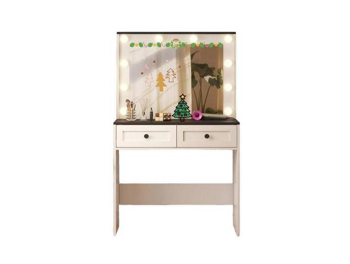 LUCKZON Schminktisch mit Spiegel, LED u. Ladestation Landhaussstil Weihnachtsgeschenke, mit 2 Schubladen verstellbar 3 Beleuchtungsmodi Schwarz-weiß von OTTO