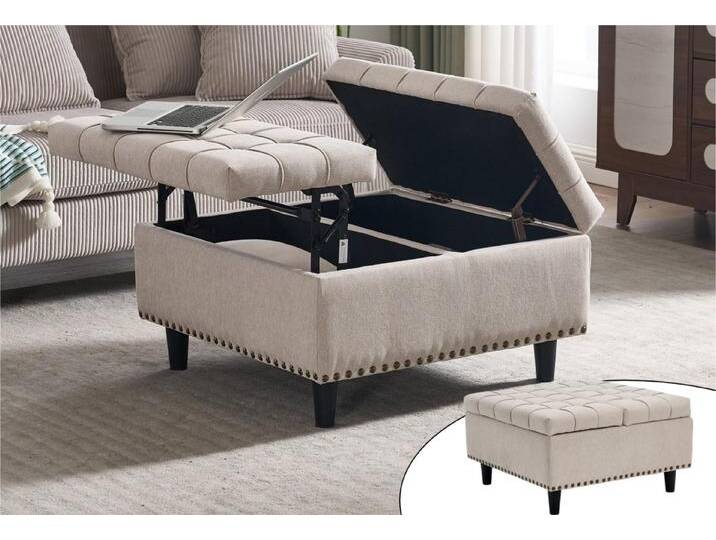 LVHOM Couchtisch Höhenverstellbarer Aufbewahrungsstuhl/Sitzhocker (integrierter Doppelstauraum, höhenverstellbare Tischplatte (PC-freundlich), nutzbar als Hocker/Tisch/Sitz, PU Leder oder Leinen in Farben, klassisches Design mit Nieten und Raffung, Belastbarkeit bis 130 kg, Quadratischer Stauraumstuhl mit multifunktionalem Design), für Wohnzimmer, Schlafzimmer, Homeoffice zur Steigerung des Komforts von OTTO