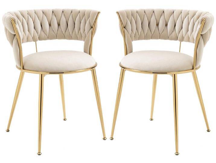 LVHOM Esszimmerstuhl Luxuriöse Samt-Stühle 2er-/4er-/6er-Set mit Rückenlehne & Metallbeine (Goldene Stuhlbeine & Rahmen, Geflochtener Stil, mehrere Farboptionen, 2 St), für höchsten Komfort und stilvolles Design für Ihr Zuhause, beige weiß von OTTO
