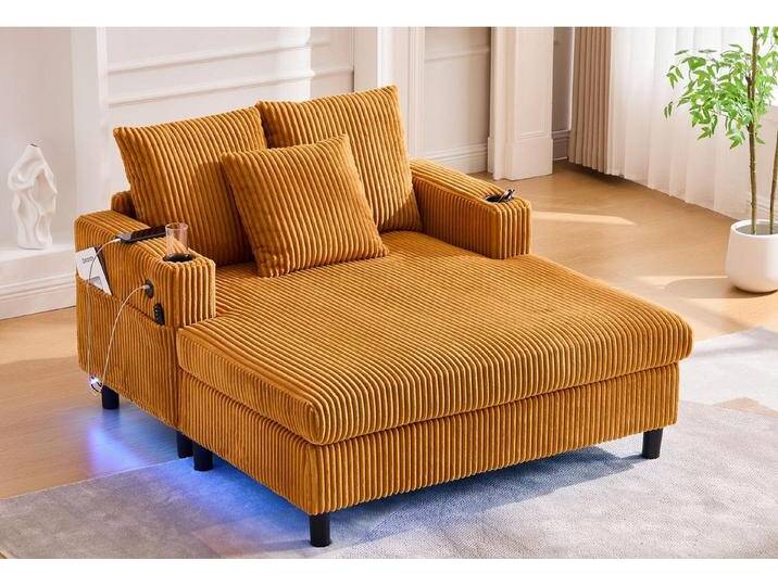 LVHOM Polsterliege XXL Relaxsessel mit LED-Licht & Ladestation - Haustierfreundlich (3 abnehmbare Kissen, große Seitentaschen, USB/Typ-C-Ladeanschlüssen, Getränkehalter, Großer Chaiselongue-Sessel, Ottomane in kratzfestem Samtstoff), Ergonomische Polsterung für Wohnzimmer, Büro oder Wintergarten von OTTO