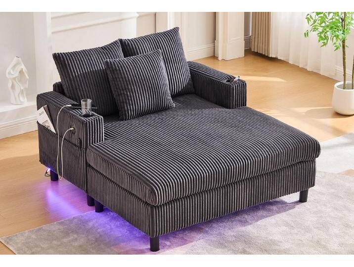 LVHOM Polsterliege XXL Relaxsessel mit LED-Licht & Ladestation - Haustierfreundlich (3 abnehmbare Kissen, große Seitentaschen, USB/Typ-C-Ladeanschlüssen, Getränkehalter, Großer Chaiselongue-Sessel, Ottomane in kratzfestem Samtstoff), Ergonomische Polsterung für Wohnzimmer, Büro oder Wintergarten von OTTO