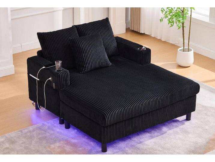 LVHOM Polsterliege XXL Relaxsessel mit LED-Licht & Ladestation - Haustierfreundlich (3 abnehmbare Kissen, große Seitentaschen, USB/Typ-C-Ladeanschlüssen, Getränkehalter, Großer Chaiselongue-Sessel, Ottomane in kratzfestem Samtstoff), Ergonomische Polsterung für Wohnzimmer, Büro oder Wintergarten von OTTO