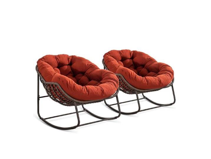 LVHOM Schaukelstuhl mit gepolstertem Kissen, Rattanstuhl mit Stahlrahmen, Lounge Sessel (Großformat B110.5cm x T94.5cm x H80cm,Dicke Kissen,160kg Tragfähigkeit, MEHRE FARBEN MEHRE OPTIONEN! Schaukelsessel umhüllendem Sitzgefühl & hoher Armlehne, 2 St), Balkon/Garten/Wohnzimmer/Schlafzimmer/Arbeitszimmer, orange von OTTO