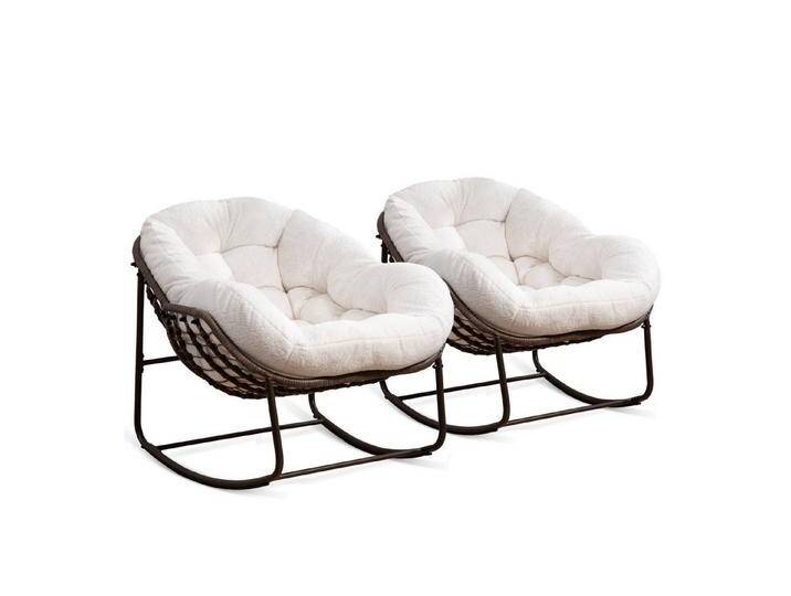 LVHOM Schaukelstuhl mit gepolstertem Kissen, Rattanstuhl mit Stahlrahmen, Lounge Sessel (Großformat B110.5cm x T94.5cm x H80cm,Dicke Kissen,160kg Tragfähigkeit, MEHRE FARBEN MEHRE OPTIONEN! Schaukelsessel umhüllendem Sitzgefühl & hoher Armlehne, 2 St), Balkon/Garten/Wohnzimmer/Schlafzimmer/Arbeitszimmer, weiß von OTTO