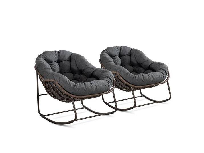 LVHOM Schaukelstuhl mit gepolstertem Kissen, Rattanstuhl mit Stahlrahmen, Lounge Sessel (Großformat B110.5cm x T94.5cm x H80cm,Dicke Kissen,160kg Tragfähigkeit, MEHRE FARBEN MEHRE OPTIONEN! Schaukelsessel umhüllendem Sitzgefühl & hoher Armlehne, 2 St), Balkon/Garten/Wohnzimmer/Schlafzimmer/Arbeitszimmer, grau von OTTO