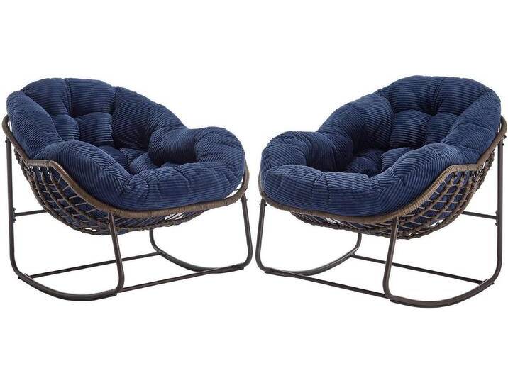 LVHOM Schaukelstuhl mit gepolstertem Kissen, Rattanstuhl mit Stahlrahmen, Lounge Sessel (Großformat B110.5cm x T94.5cm x H80cm,Dicke Kissen,160kg Tragfähigkeit, MEHRE FARBEN MEHRE OPTIONEN! Schaukelsessel umhüllendem Sitzgefühl & hoher Armlehne, 2 St), Balkon/Garten/Wohnzimmer/Schlafzimmer/Arbeitszimmer, blau von OTTO