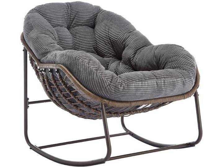 LVHOM Schaukelstuhl mit gepolstertem Kissen, Rattanstuhl mit Stahlrahmen, Lounge Sessel (Großformat B110.5cm x T94.5cm x H80cm,Dicke Kissen,160kg Tragfähigkeit, MEHRE FARBEN MEHRE OPTIONEN! Schaukelsessel umhüllendem Sitzgefühl & hoher Armlehne, 1 St), Balkon/Garten/Wohnzimmer/Schlafzimmer/Arbeitszimmer, grau von OTTO