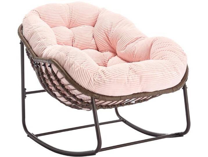 LVHOM Schaukelstuhl mit gepolstertem Kissen, Rattanstuhl mit Stahlrahmen, Lounge Sessel (Großformat B110.5cm x T94.5cm x H80cm,Dicke Kissen,160kg Tragfähigkeit, MEHRE FARBEN MEHRE OPTIONEN! Schaukelsessel umhüllendem Sitzgefühl & hoher Armlehne, 1 St), Balkon/Garten/Wohnzimmer/Schlafzimmer/Arbeitszimmer, rosa von OTTO