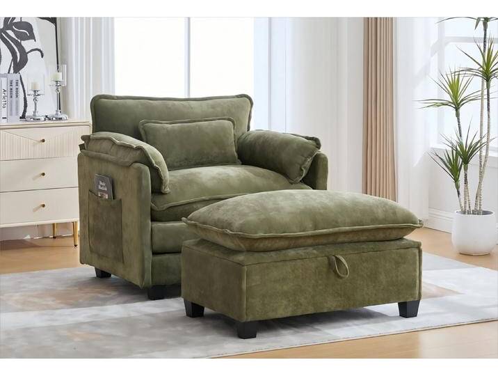 LVHOM XXL-Sessel Großer Samtsessel Set mit Stauhocker/Ottomane & Seitentaschen (Moderner Loungesessel. Übergroße Sitzfläche und -tiefe, Doppelpolster (fest/weich) + Stauraum für maximalen Komfort, Relaxsessel mit Hocker), Relax-Lösung für Wohnzimmer, Schlafzimmer oder kleine Apartments von OTTO
