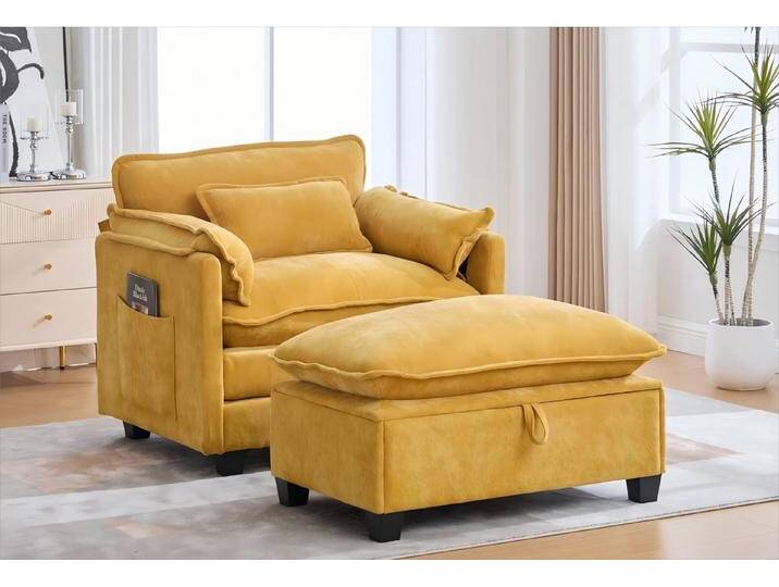 LVHOM XXL-Sessel Großer Samtsessel Set mit Stauhocker/Ottomane & Seitentaschen (Moderner Loungesessel. Übergroße Sitzfläche und -tiefe, Doppelpolster (fest/weich) + Stauraum für maximalen Komfort, Relaxsessel mit Hocker), Relax-Lösung für Wohnzimmer, Schlafzimmer oder kleine Apartments von OTTO