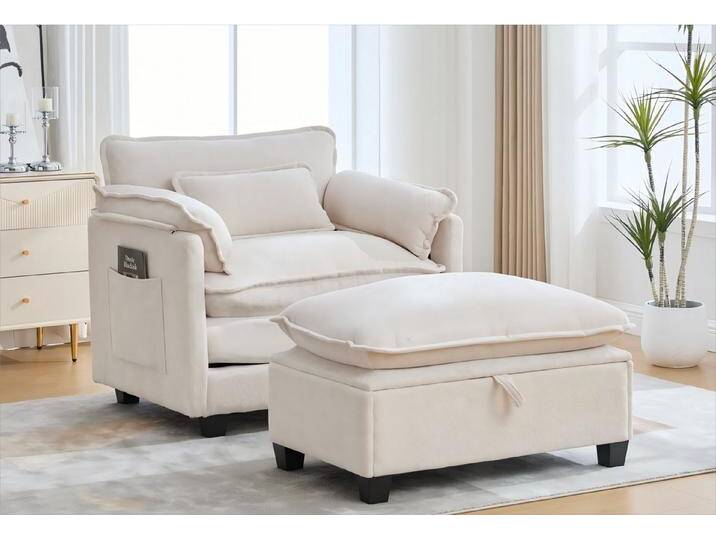 LVHOM XXL-Sessel Großer Samtsessel Set mit Stauhocker/Ottomane & Seitentaschen (Moderner Loungesessel. Übergroße Sitzfläche und -tiefe, Doppelpolster (fest/weich) + Stauraum für maximalen Komfort, Relaxsessel mit Hocker), Relax-Lösung für Wohnzimmer, Schlafzimmer oder kleine Apartments von OTTO