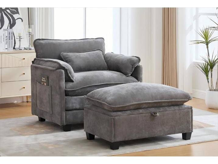 LVHOM XXL-Sessel Großer Samtsessel Set mit Stauhocker/Ottomane & Seitentaschen (Moderner Loungesessel. Übergroße Sitzfläche und -tiefe, Doppelpolster (fest/weich) + Stauraum für maximalen Komfort, Relaxsessel mit Hocker), Relax-Lösung für Wohnzimmer, Schlafzimmer oder kleine Apartments von OTTO