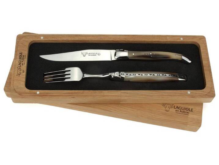 Laguiole en Aubrac Steakbesteck 1CF99PCI, 1 Messer / 1 Gabel - Griff Hornspitze - Stahl glänzend von OTTO