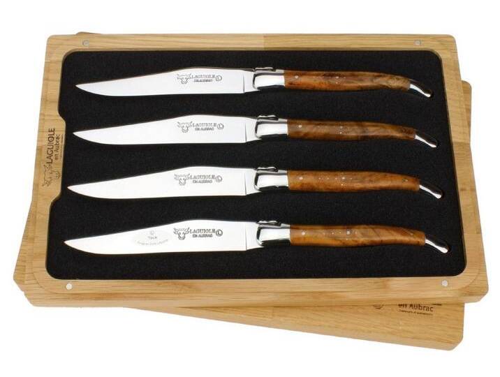 Laguiole en Aubrac Steakmesser 42C99TKIH BRI 4er Set - Griff Teakholz - Backen glänzend - Klinge glänzend - Holzbox von OTTO