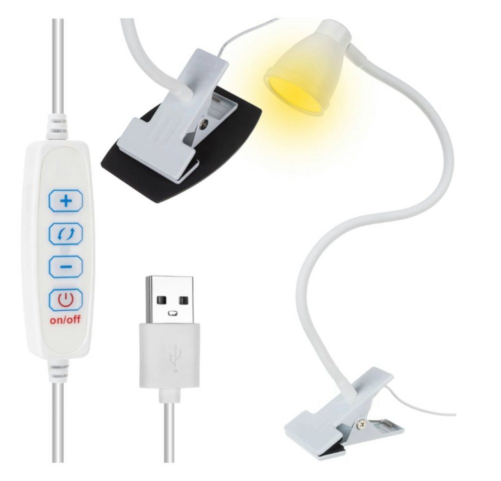 ISO TRADE Lampenschirm Schreibtischlampe LED 360°drehbar 10 Helligkeitsstufen, USB klemmbar Flexiblel Farbe: Weiß / white von ISO TRADE