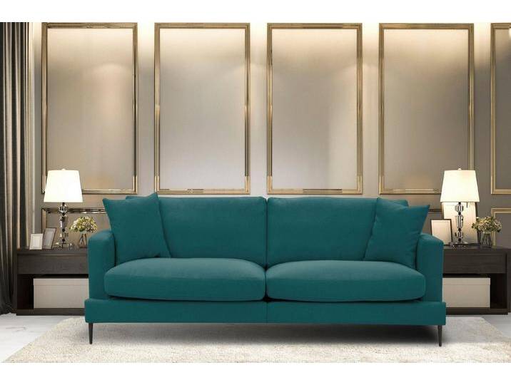 Home affaire 3-Sitzer Cozy elegantes Designsofa, Maße B/T/H: 211/97/80 cm, mit losen Kissen und Metallbeinen, blau, petrol von Home-affaire