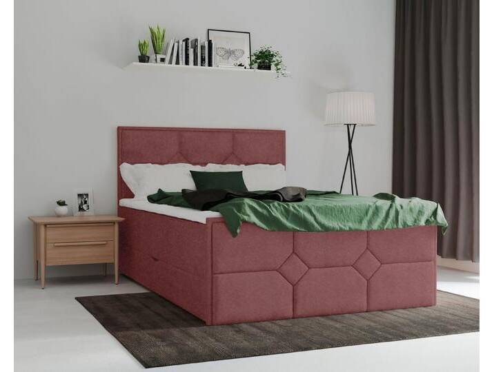 Leonique Boxspringbett Ambre, mit Taschen-Federkernmatratze, rosa rot, H2, burgunderrot von OTTO