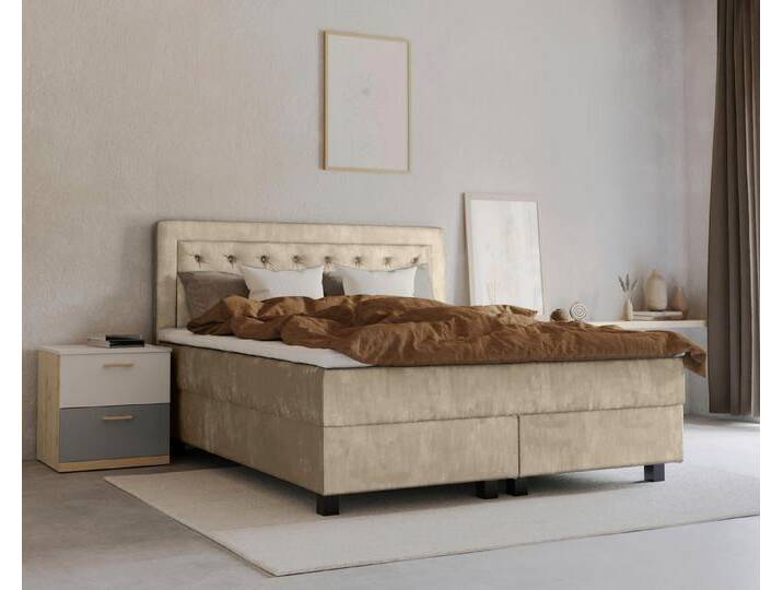 Leonique Boxspringbett Jeanne, inkl. Topper mit Taschen-Federkernmatratze, braun, H2, cream von OTTO