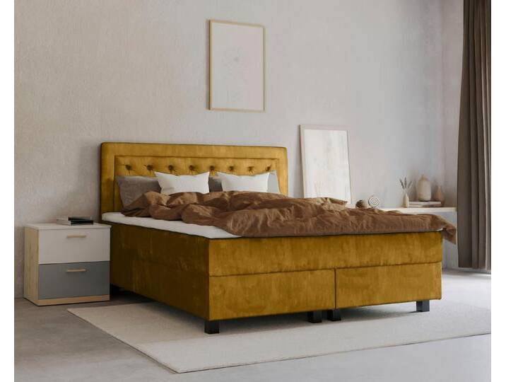 Leonique Boxspringbett Jeanne, inkl. Topper mit Taschen-Federkernmatratze, gelb, H2, mustard von OTTO