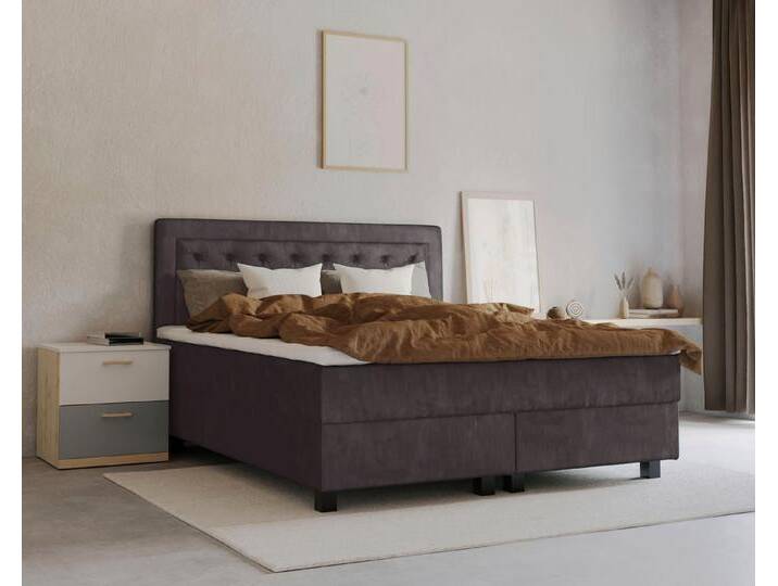Leonique Boxspringbett Jeanne, inkl. Topper mit Taschen-Federkernmatratze, grau, H3, anthrazit Leonique Boxspringbett Jeanne, inkl. Topper mit Taschen-Federkernmatratze, grau, H3, anthrazit von OTTO