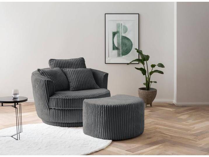 Leonique Drehsessel MAISIE, Love Seat XXL Lese-Sessel, Big-Sessel mit Hocker, (2-St), Set in MEGA CORD und Web-Velours, drehbar 360 Grad, grau von OTTO