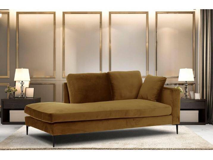 Home affaire Recamiere Cozy Chaiselongue, Maße B/T/H: 195/97/80 cm, mit losen Kissen und Metallbeinen, Armlehne links oder rechts wählbar, gelb von Home-affaire