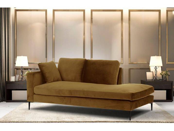Home affaire Recamiere Cozy Chaiselongue, Maße B/T/H: 195/97/80 cm, mit losen Kissen und Metallbeinen, Armlehne links oder rechts wählbar, gelb von Home-affaire