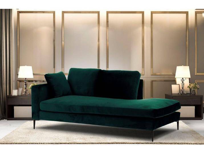 Home affaire Recamiere Cozy Chaiselongue, Maße B/T/H: 195/97/80 cm, mit losen Kissen und Metallbeinen, Armlehne links oder rechts wählbar, grün von Home-affaire
