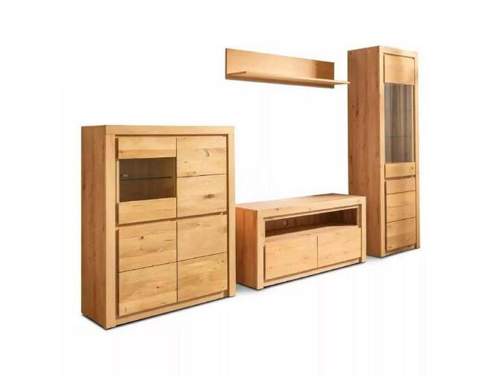 Liadomo Wohnwand Vigo, (4-teilig, bestehend aus Highboard, Vitrine, TV-Element und Wandboard), Korpus Eiche Nachbildung, Front Wildeiche massiv von OTTO