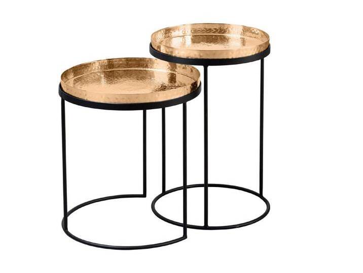 Licht-Erlebnisse Beistelltisch BAMA, 2er Set Handarbeit aus Metall in Gold Schwarz mit Tablett, bunt schwarz Licht-Erlebnisse Beistelltisch BAMA, 2er Set Handarbeit aus Metall in Gold Schwarz mit Tablett, bunt schwarz von OTTO