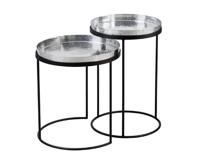 Licht-Erlebnisse Beistelltisch BAMA, 2er Set Handarbeit aus Metall in Silber Schwarz mit Tabletts, bunt schwarz silberfarben Licht-Erlebnisse Beistelltisch BAMA, 2er Set Handarbeit aus Metall in Silber Schwarz mit Tabletts, bunt schwarz silberfarben von OTTO
