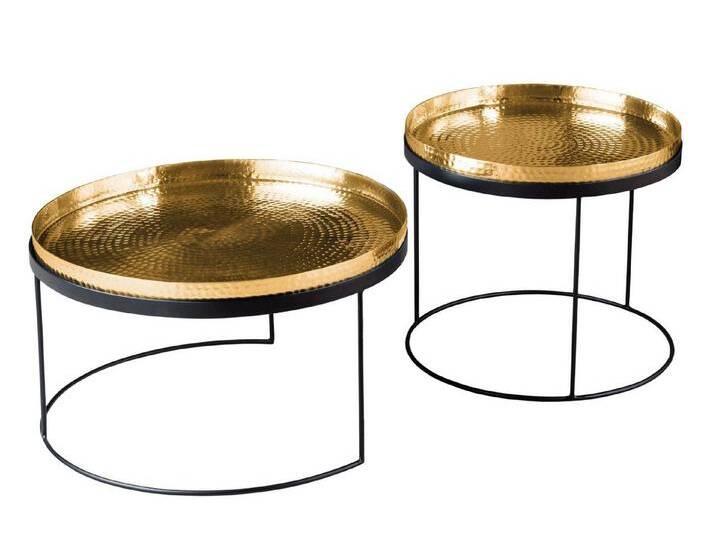 Licht-Erlebnisse Couchtisch BAMA, 2er Set Handarbeit aus Metall in Gold Schwarz rund mit Tabletts, bunt schwarz Licht-Erlebnisse Couchtisch BAMA, 2er Set Handarbeit aus Metall in Gold Schwarz rund mit Tabletts, bunt schwarz von OTTO