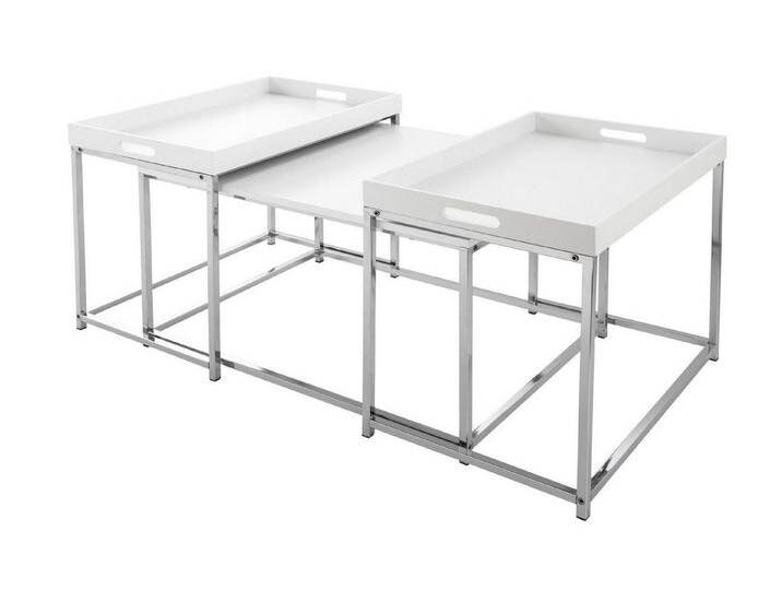 Licht-Erlebnisse Couchtisch BAMA, 2er Set aus MDF Metall in Weiß Chrom mit Tabletts, silberfarben Licht-Erlebnisse Couchtisch BAMA, 2er Set aus MDF Metall in Weiß Chrom mit Tabletts, silberfarben von OTTO