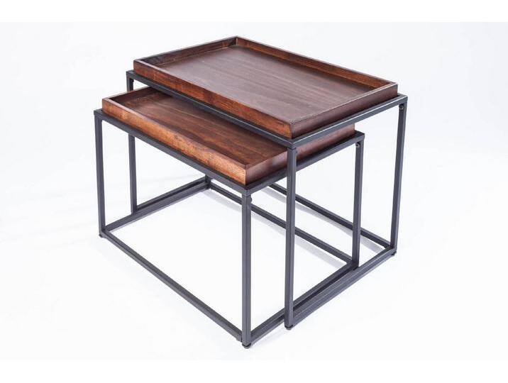 Licht-Erlebnisse Couchtisch BAMA, 2er Set mit Tabletts aus Echtholzfurnier Metall in Braun Schwarz, braun bunt schwarz von OTTO
