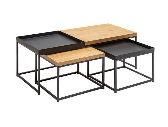 Licht-Erlebnisse Couchtisch LOFT, 3er Set aus Metall MDF mit Tablett in Eiche Schwarz, bunt schwarz von OTTO