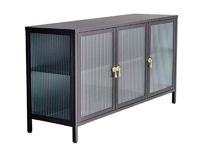 Licht-Erlebnisse Glasvitrine MOREL Glas Metall 105 x 70 cm Schwarz Gold 3 Türen Vitrine, bunt schwarz von OTTO