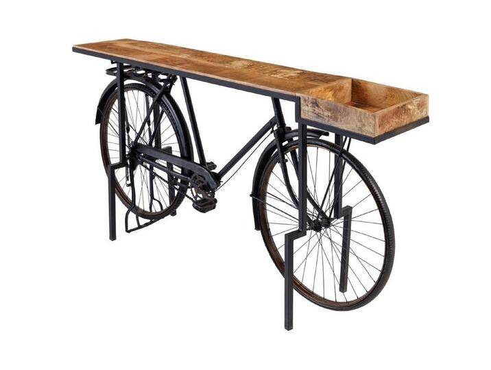 Licht-Erlebnisse Konsolentisch LIGEA, Fahrrad XXL 194cm lang Mangoholz Metall Upcycling für Küche Wohnzimmer, schwarz von OTTO