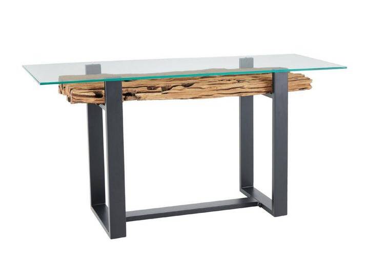 Licht-Erlebnisse Konsolentisch MAYA, aus recyceltem Teakholz Hartglas Edelstahl 150x77x50 cm (BxHxT), schwarz von OTTO