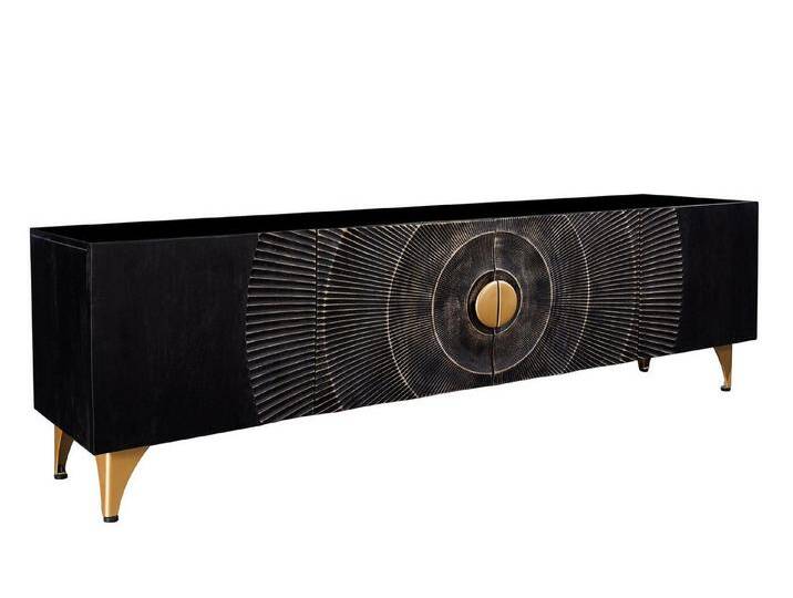 Licht-Erlebnisse TV-Board EIROS, 180 cm breit Schwarz Gold Handarbeit Holz Metall Ornament Türen, bunt schwarz von OTTO
