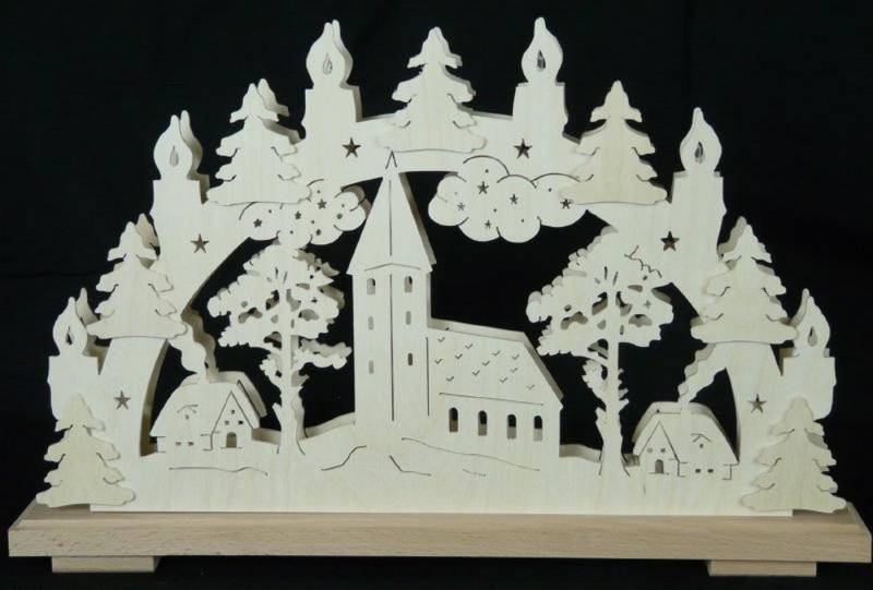 Lichterbogen Schwibbogen mit Kirche Häuser und Beleuchtung BxHxT 50x31x7cm NEU von OTTO