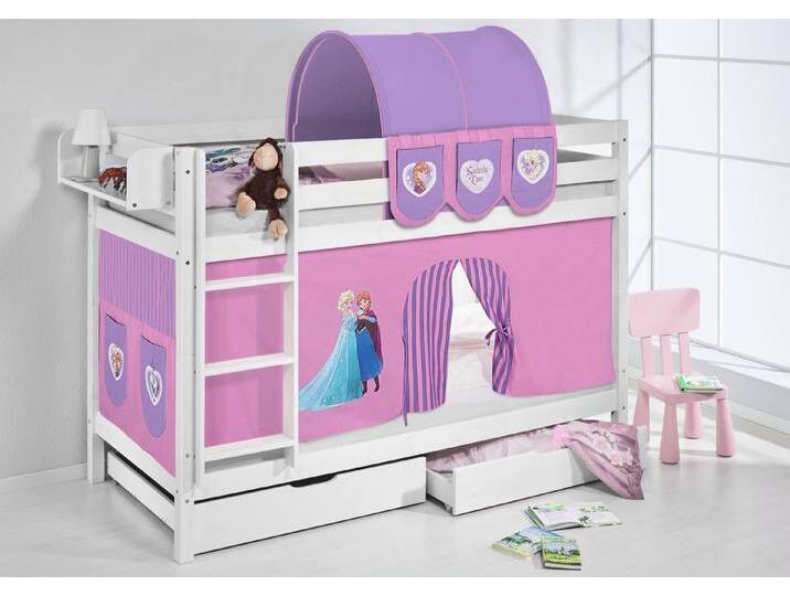 Lilokids Etagenbett JELLE inkl. 2 Lattenrosten & Vorhang FROZEN Eiskönigin Anna & Elsa von OTTO