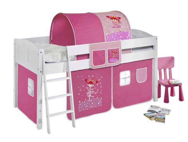 Lilokids Hochbett Spielbett IDA 4106 - Teilbares Systemhochbett - weiß - mit Vorhang umbaubar in Jugendbett, Hochbett oder L-Etagenbett, Zauberfee von OTTO