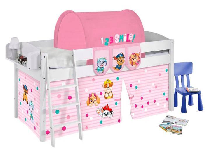 Lilokids Kinderbett Hochbett IDA Classic mit Vorhang PAW PATROL ROSA Spielbett 200x90cm von OTTO